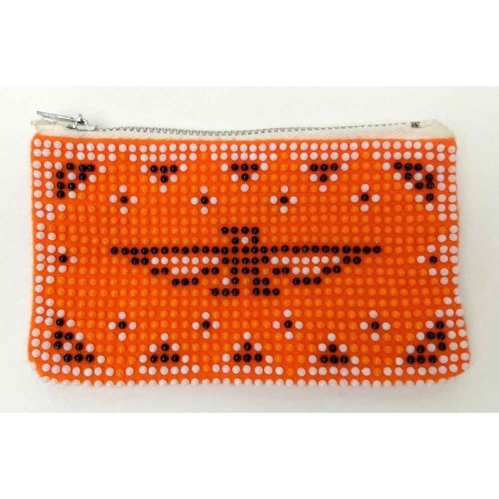 BEADED NASSAU / THUNDERBIRD Orange Zippered Coin Purse‎ Vintage 80s Style 5